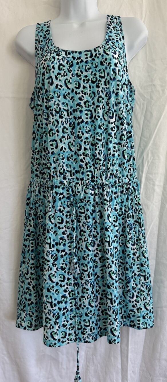 Tommy Bahama Leopard Print Drawstring Tank Swim Dress Tropical Cover Up Sz M